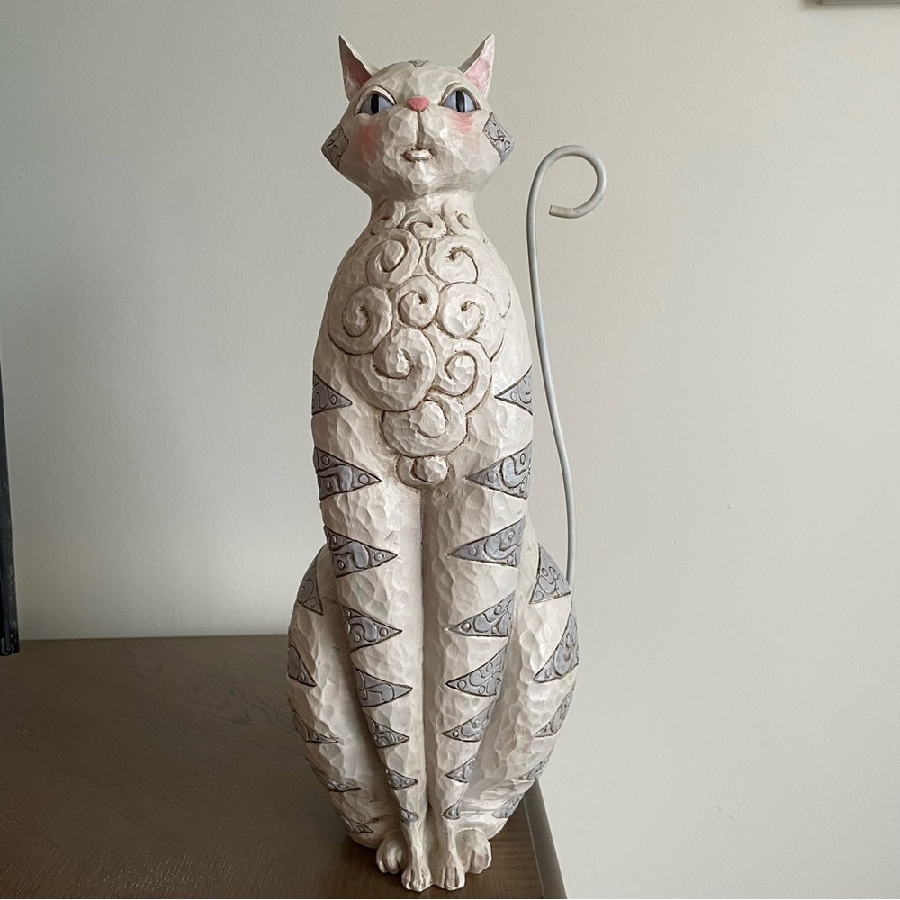 Jim Shore Heartwood Creek 17 1/2” White And Grey Cat Figure 6001603 Rare